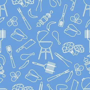 Seamless pattern Grill, barbecue tools, food. BBQ Illustrazione stock