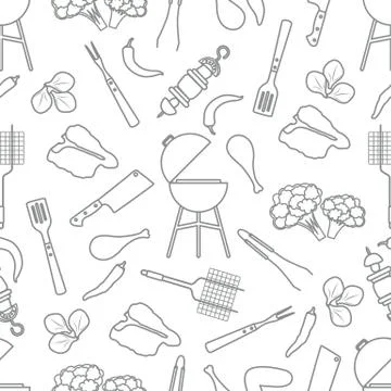 Seamless pattern Grill, barbecue tools, food. BBQ Stock Illustration