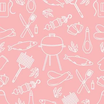Seamless pattern with grill, barbecue tools. BBQ Illustrazione stock