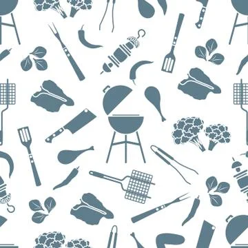 Seamless pattern Grill, barbecue tools, food. BBQ Illustrazione stock