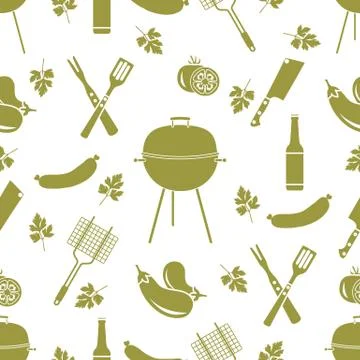 Seamless pattern with grill, barbecue tools. BBQ Stock Illustration