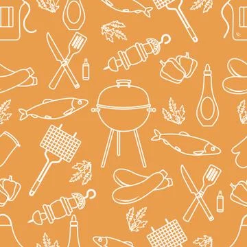 Seamless pattern with grill, barbecue tools. BBQ Stock Illustration