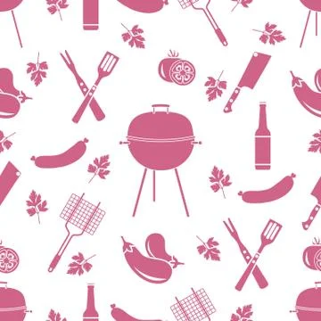 Seamless pattern with grill, barbecue tools. BBQ Stock Illustration
