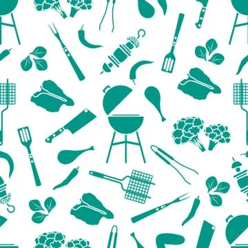 Seamless pattern Grill, barbecue tools, food. BBQ Illustrazione stock