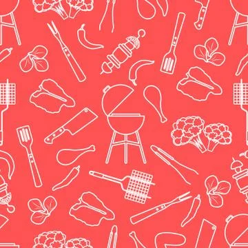 Seamless pattern Grill, barbecue tools, food. BBQ Stock Illustration