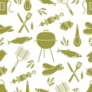 Seamless pattern with grill, barbecue tools. BBQ Stock Illustration