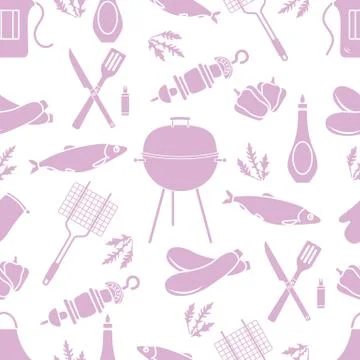 Seamless pattern with grill, barbecue tools. BBQ Stock Illustration