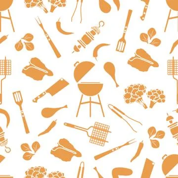 Seamless pattern Grill, barbecue tools, food. BBQ Stock Illustration