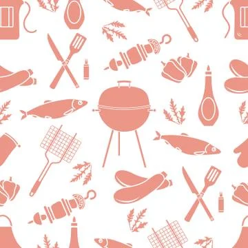 Seamless pattern with grill, barbecue tools. BBQ Stock Illustration