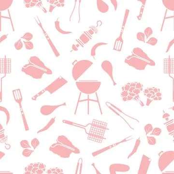 Seamless pattern Grill, barbecue tools, food. BBQ Stock Illustration