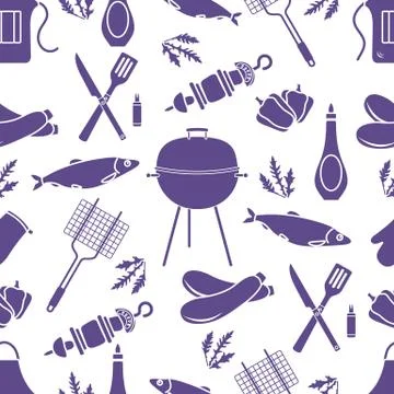 Seamless pattern with grill, barbecue tools. BBQ Stock Illustration