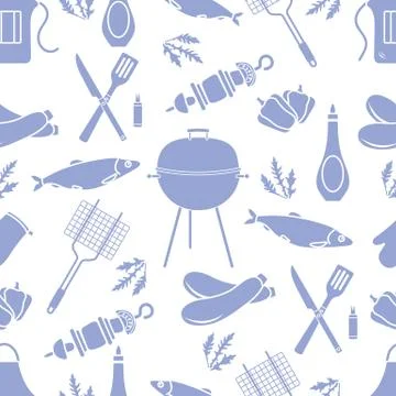 Seamless pattern with grill, barbecue tools. BBQ Stock Illustration