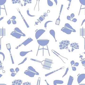 Seamless pattern Grill, barbecue tools, food. BBQ Stock Illustration