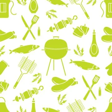 Seamless pattern with grill, barbecue tools. BBQ Stock Illustration