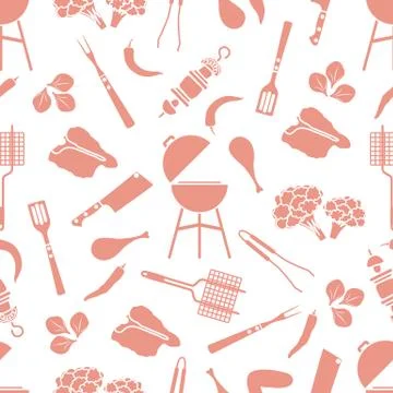 Seamless pattern Grill, barbecue tools, food. BBQ Stock Illustration