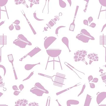 Seamless pattern Grill, barbecue tools, food. BBQ Stock Illustration