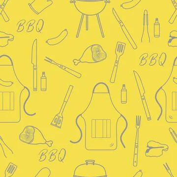 Seamless pattern with grill, barbecue tools. BBQ Stock Illustration