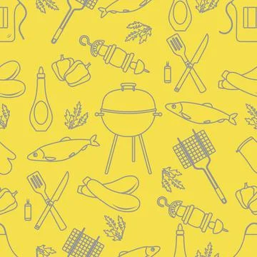 Seamless pattern with grill, barbecue tools. BBQ Illustrazione stock