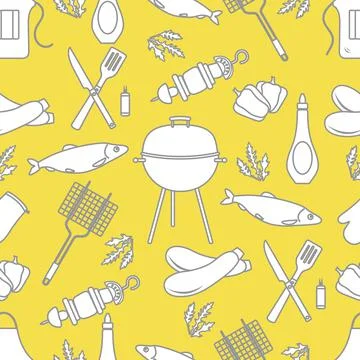 Seamless pattern with grill, barbecue tools. BBQ Stock Illustration
