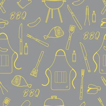 Seamless pattern with grill, barbecue tools. BBQ Illustrazione stock