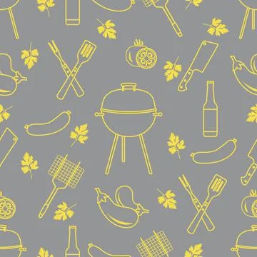 Seamless pattern with grill, barbecue tools. BBQ 스톡 일러스트