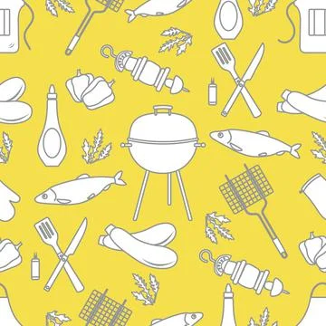 Seamless pattern with grill, barbecue tools. BBQ Illustrazione stock