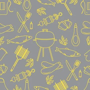 Seamless pattern with grill, barbecue tools. BBQ Illustrazione stock