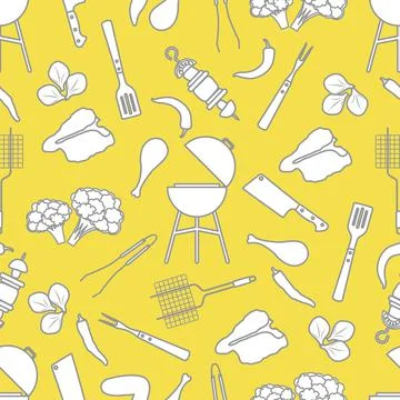 Seamless pattern Grill, barbecue tools, food. BBQ Illustrazione stock