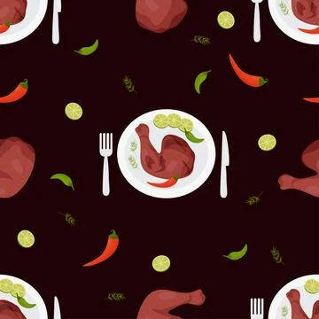 Seamless pattern with grilled chicken leg. Mexican food barbecue Achiote Chicken Stock Illustration