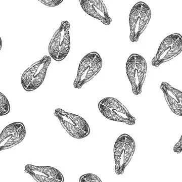 Seamless pattern grilled fish fillet sketch hand drawn Stock Illustration