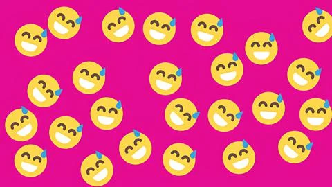Seamless pattern of grinning face with sweat emojis on a vibrant pink backg.. Stock Illustration