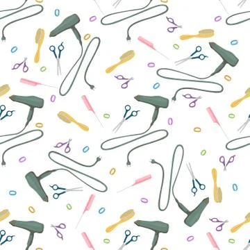 Seamless pattern with groomer salon tools . Pet grooming design. Vector Illustrazione stock
