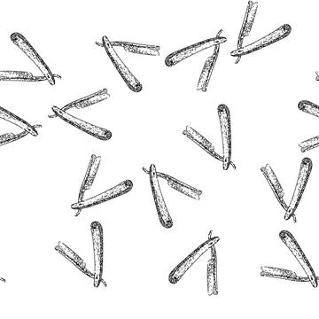 Seamless pattern grooming barber straight razor sketch hand drawn Stock Illustration
