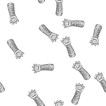 Seamless pattern grooming cat paw sketch hand drawn 库存插图
