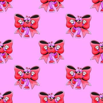 Seamless pattern. Groovy Bow. Coquette core. Flat background design. Stock Illustration
