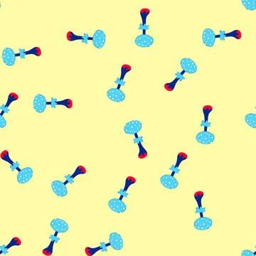 Seamless pattern groovy cartoon mushroom with vibrant blue and yellow colors Stock Illustration