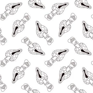 Seamless pattern with groovy line art style mushroom with one eye on a white Stock Illustration