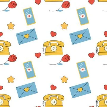 Seamless pattern groovy old fashioned phone yellow . Vector Stock Illustration