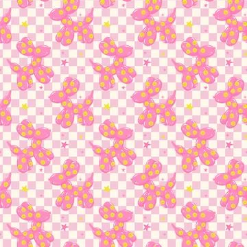 Seamless Pattern Groovy Pink Balloon Dog smile emoji in Vibrant Pastel isol.. Ilustración de archivo