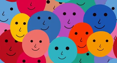 Seamless pattern group of abstract faces frontal view of multicultural people Stock Illustration
