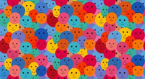 Seamless pattern group of abstract faces frontal view of multicultural people Stock Illustration