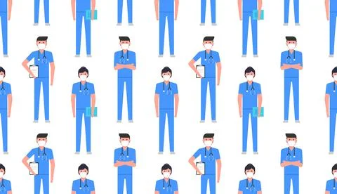 Seamless pattern with group doctors Stock Illustration