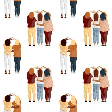 Seamless pattern of group of women make a heart out of hands Stock Illustration