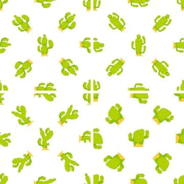 Seamless pattern of growing, falling, and cut cacti on white background Stock Illustration