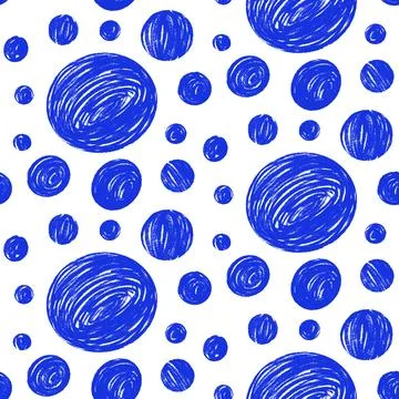 Seamless pattern with grunge textured big and small circles. Marker polka dot Stock Illustration