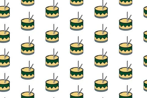 Seamless pattern with grunge textured drums on White backdrop. For background Stock Illustration