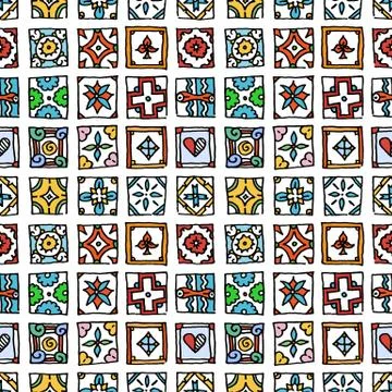 Seamless pattern of grunge tiles. Vintage Islam, Arabic, Indian, ottoman deco Stock Illustration