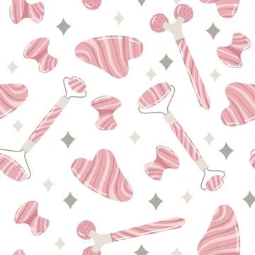 Seamless pattern with gua sha massagers. Facial skin care. Simple texture i.. 库存插图