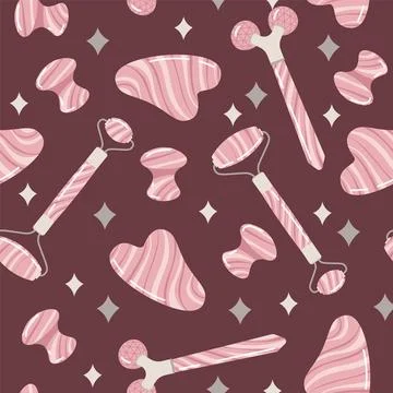 Seamless pattern with gua sha massagers. Facial skin care. Simple texture in  库存插图
