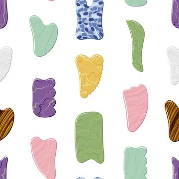 Seamless pattern of gua sha scraping massage tools. Different gua sha stones  Stock Illustration
